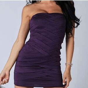 Nwot Dark Purple Strapless Criss Cross Wrap Dress by Nikibiki Bodycon Size M